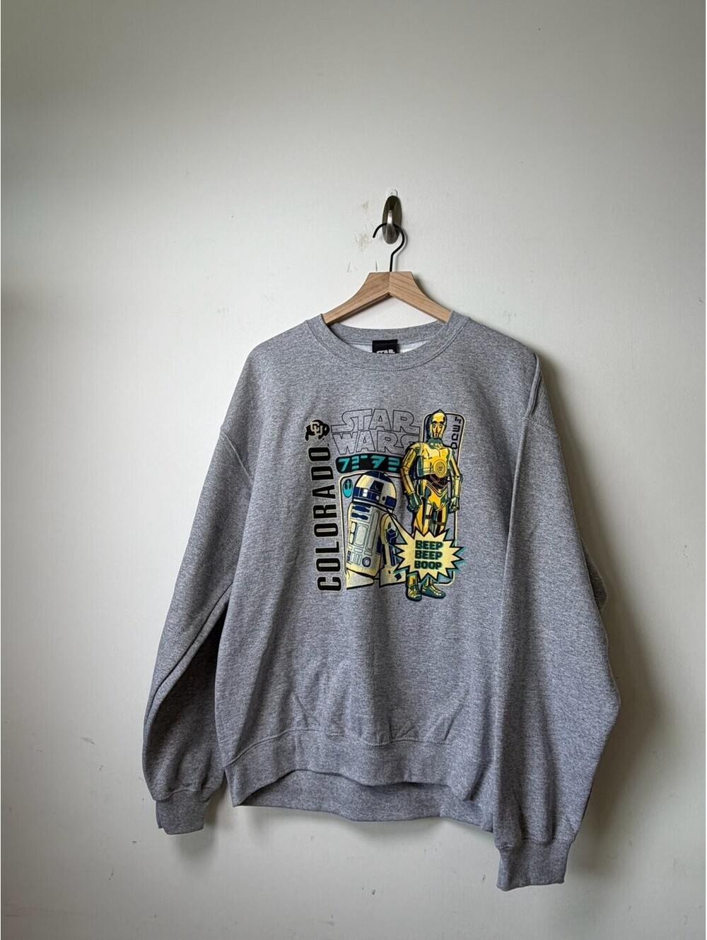 Star Wars Sweatshirt Mens L Gray Crew Neck Long Sleeve cuffs and hem
